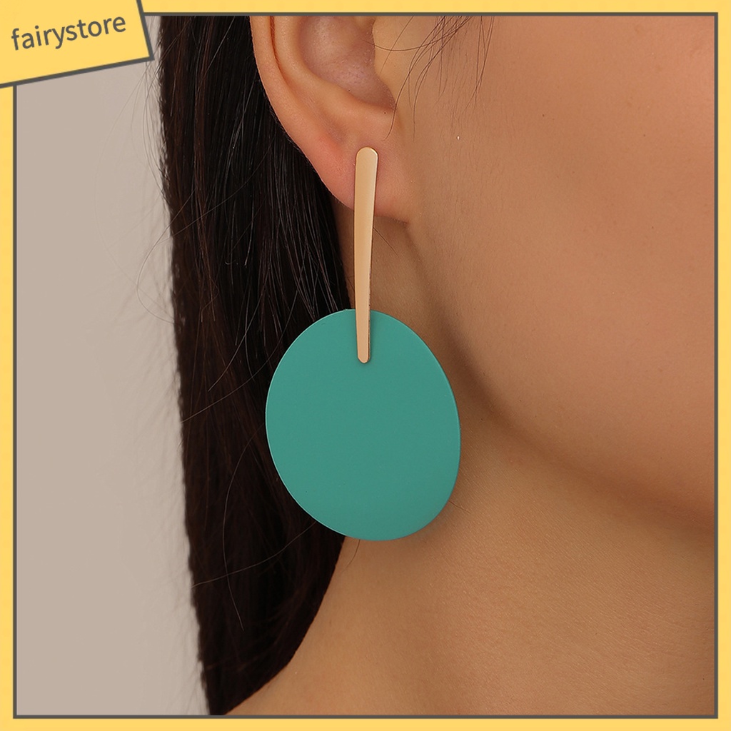 [FRO] 1 Đôi Bông Tai Hình Giọt Nước Lớn Bằng Kim Loại Sơn Hình Học Cá Tính Làm Quà Tặng Cho Nữ