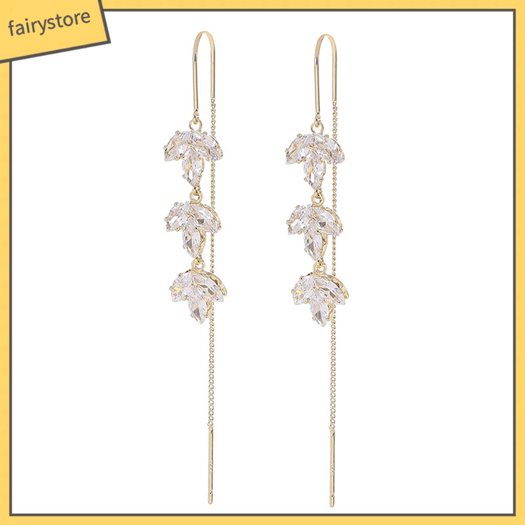 1 Đôi Bông Tai Dáng Dài Đính Đá Zircon Sang Trọng Cho Nữ