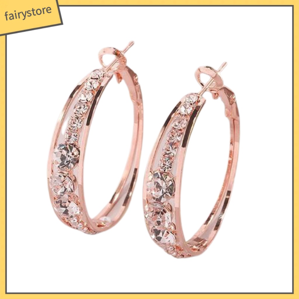 1 Đôi Bông Tai Tròn Đính Đá Thời Trang Dành Cho Nữ