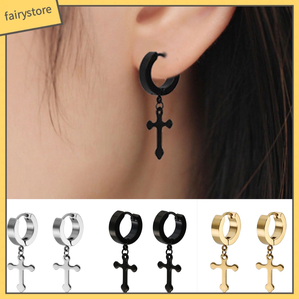 1 Đôi Bông Tai Hình Thánh Giá Bằng Thép Titan Dành Cho Nam Và Nữ