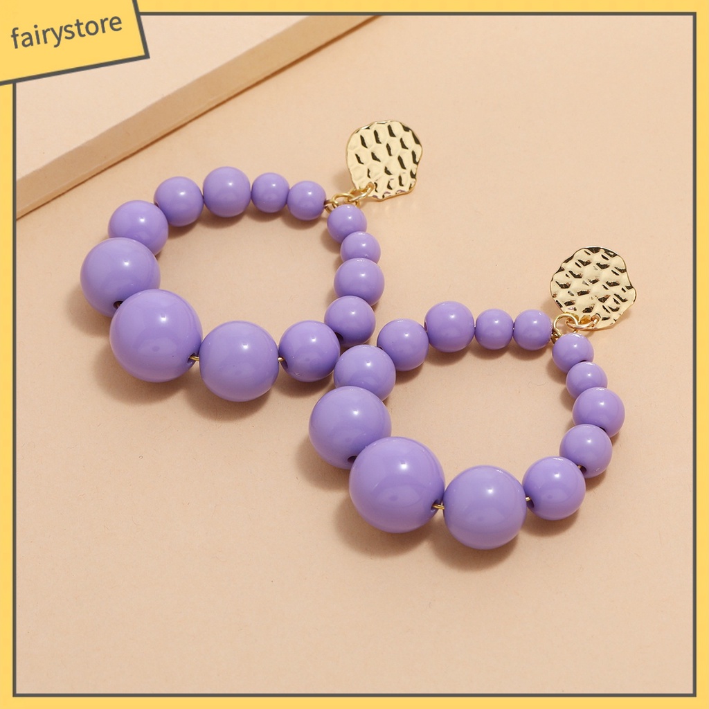 [FRO] 1 Đôi Bông Tai Hạt Nhựa Tròn Nhiều Màu Sắc Tươi Tắn Mặc Hàng Ngày Cho Nữ