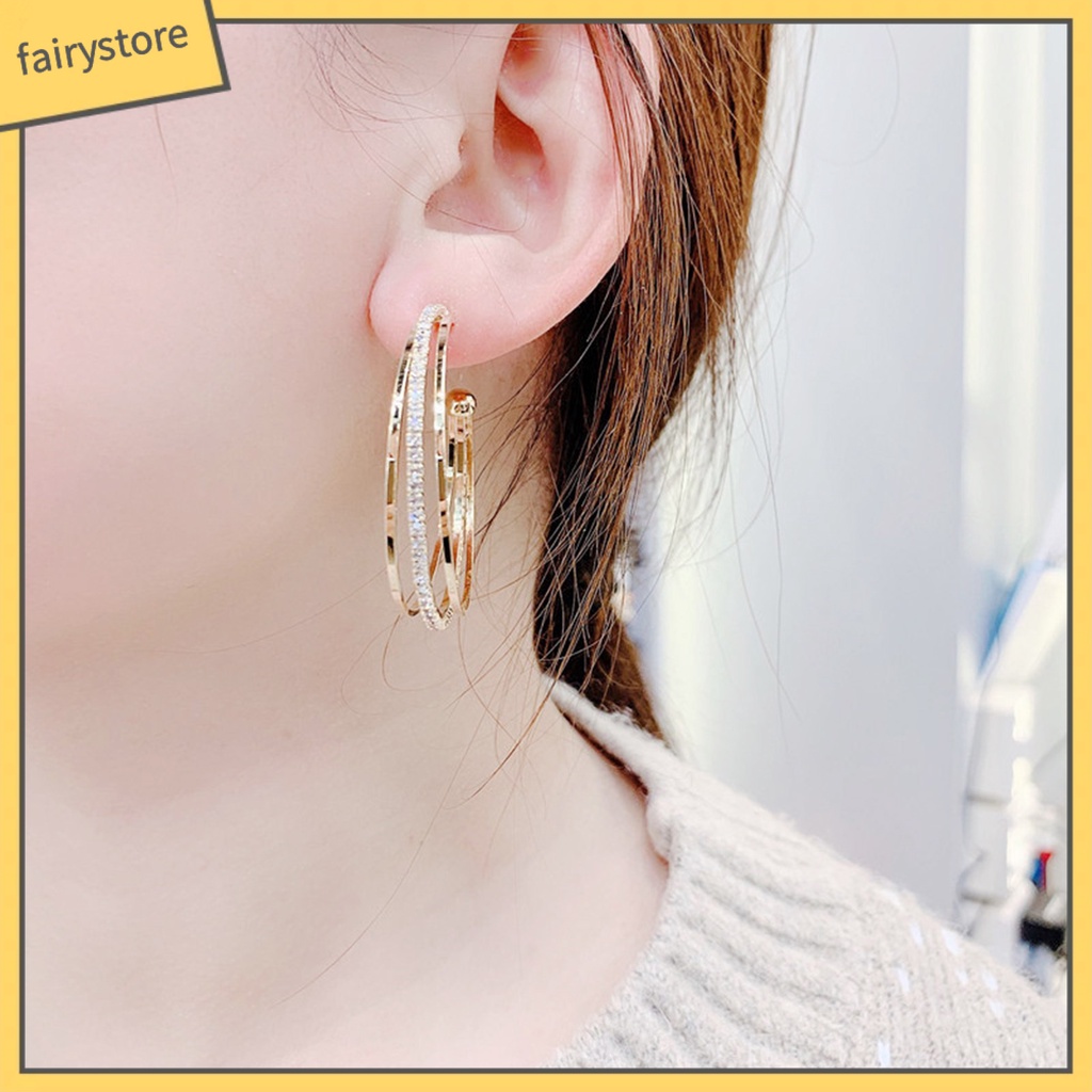 1 Đôi Bông Tai Tròn Đính Đá Chống Biến Dạng Dành Cho Nữ