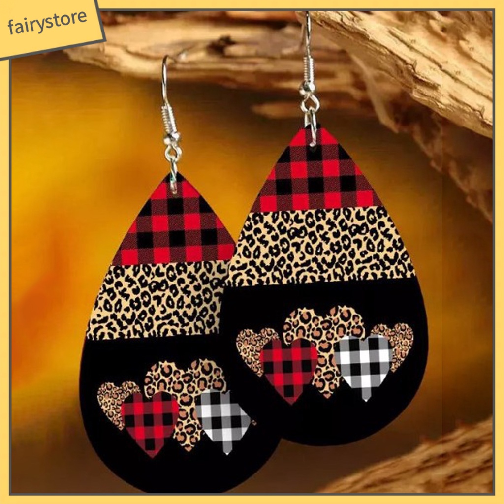 1 Đôi Bông Tai Giả Da Hình Giọt Nước Bằng Thép Không Gỉ