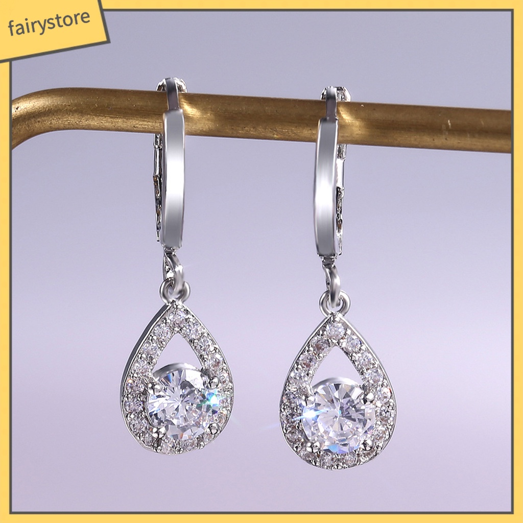 1 Đôi Bông Tai Đính Đá Hình Giọt Nước Lấp Lánh Dành Cho Nữ