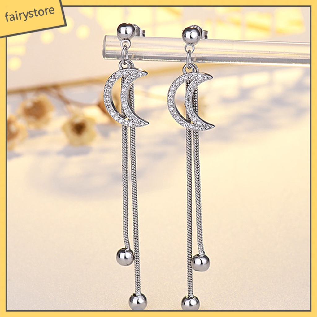 1 Đôi Bông Tai Tua Rua Mạ Điện Đính Đá Lấp Lánh Chống Trầy