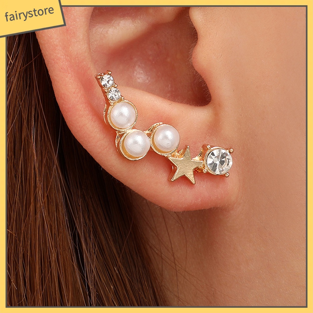 Khuyên Tai Hình Ngôi Sao Đính Đá Và Ngọc Trai Nhân Tạo Thời Trang