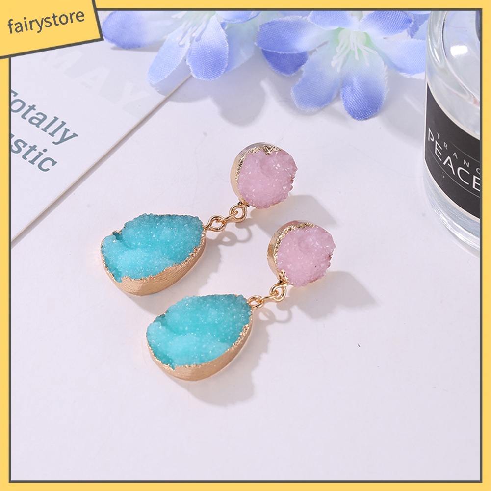 Bông Tai Hình Tròn / Giọt Nước Bằng Resin Phong Cách Dân Tộc Thời Trang Dành Cho Nữ