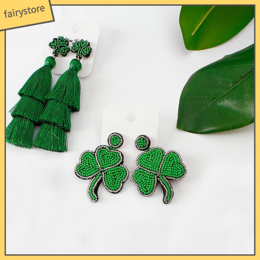 [FRO] 1 Đôi Bông Tai Lủng Lẳng Xỏ Hạt Hình Học Cá Tính Bắt Mắt Không Khí Thả Vào Lễ Hội Màu Xanh Lá Cây Nhỏ Gọn Làm Quà Tặ