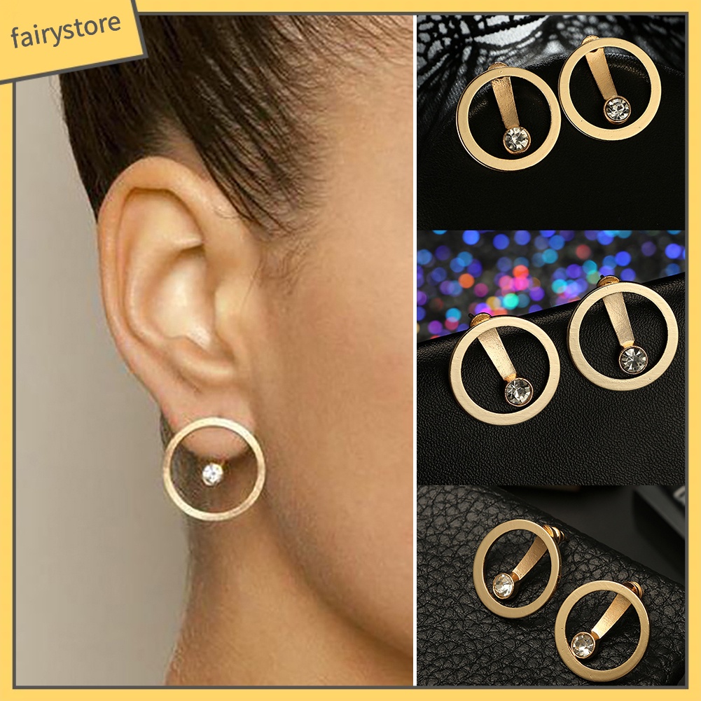 Bông Tai Tròn Hai Mặt Đính Đá Thời Trang Dành Cho Nữ