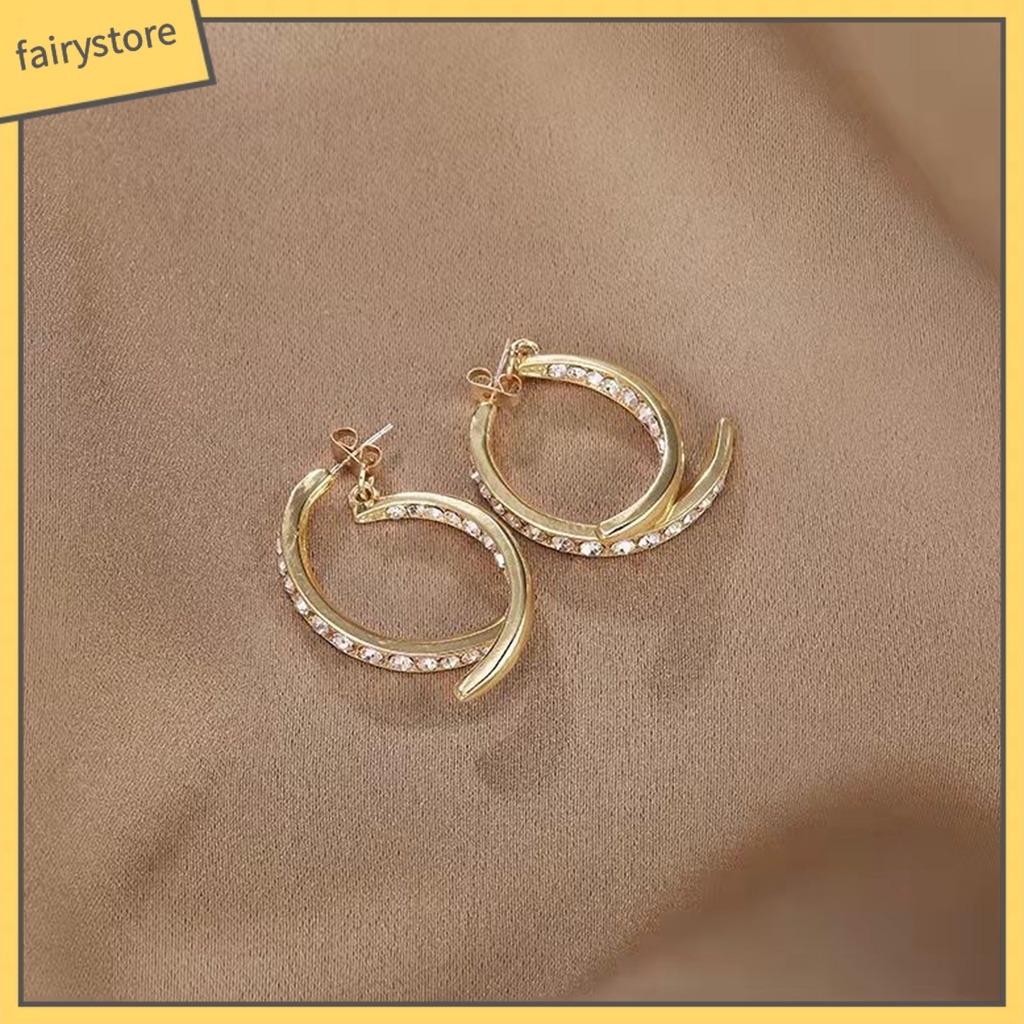 [FRO] Bông Tai Đính Đá Hình Mặt Trăng Vòng Cung Tinh Tế Lấp Lánh Cho Nữ