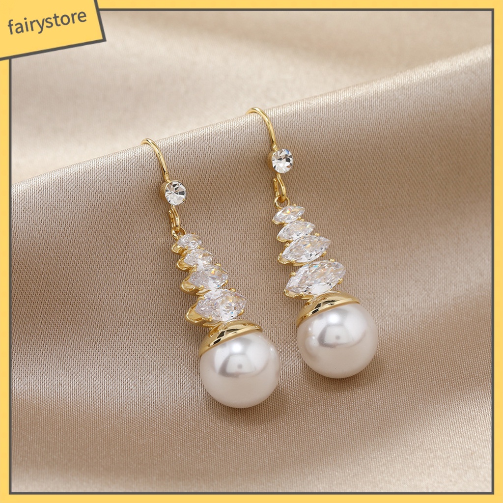 [FRO] 2 Bông Tai Đính Ngọc Trai Giả Bằng Đồng Phong Cách Trung Hoa Tinh Tế Phù Hợp Làm Quà Cho Nữ