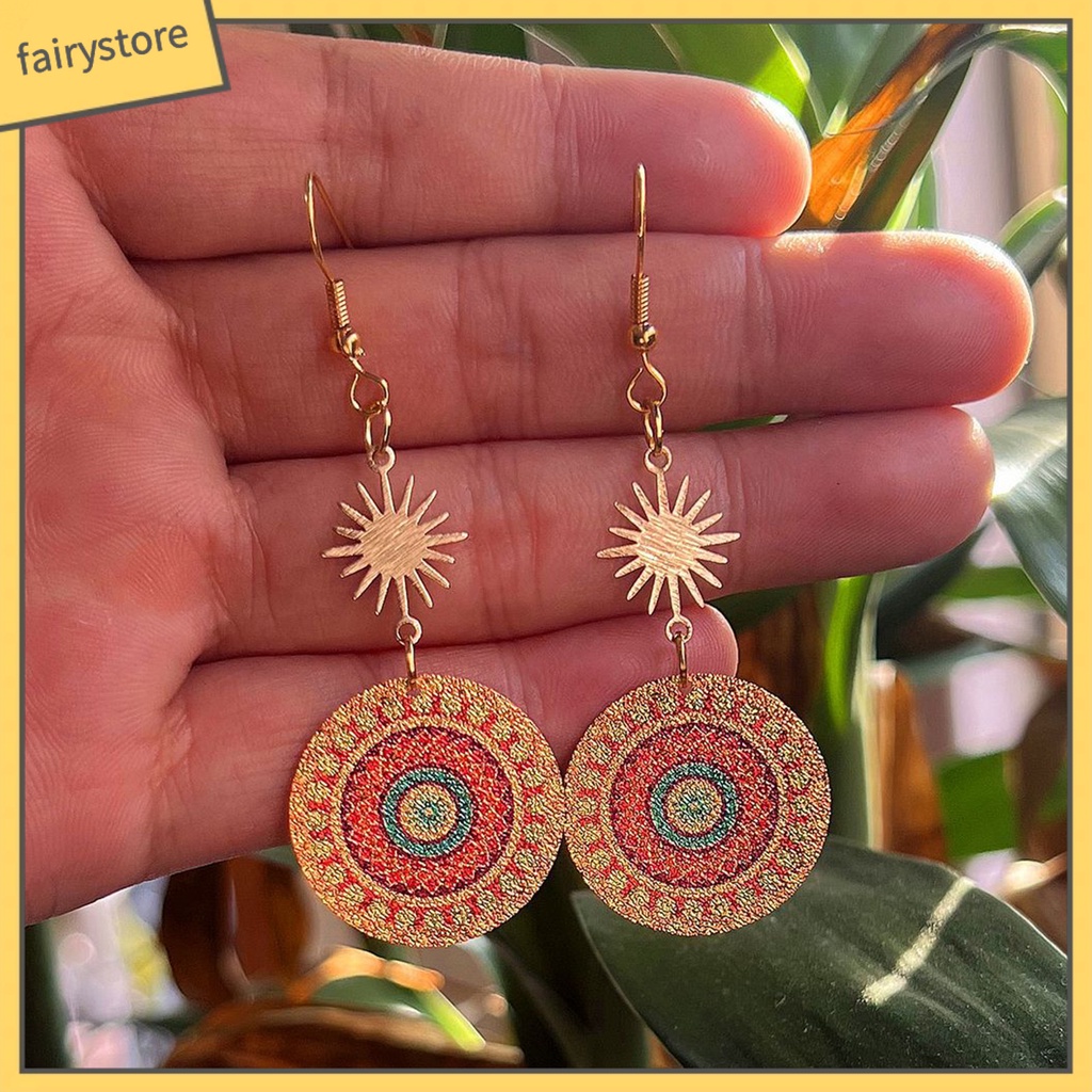 1 Đôi Bông Tai Hình Tròn Mạ Điện Họa Tiết Hình Học Phong Cách Vintage Dành Cho Nữ