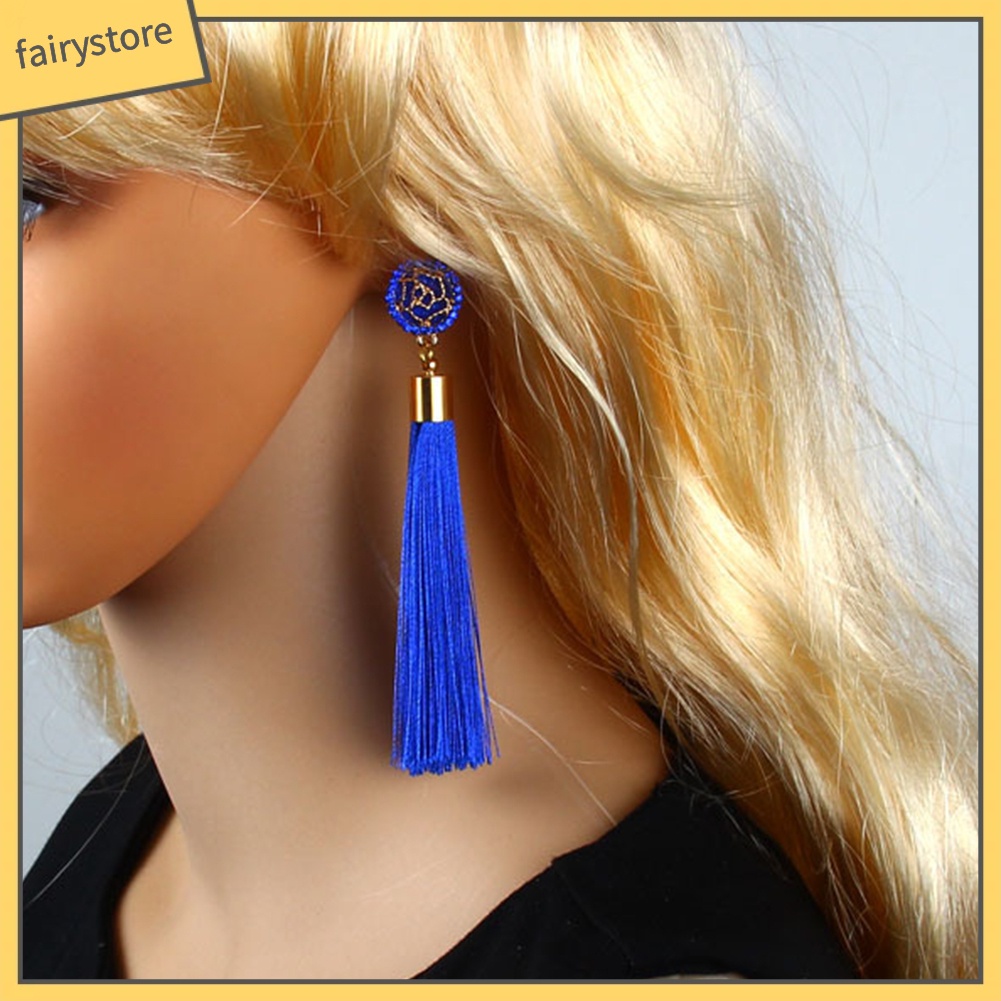 Bông Tai Dáng Dài Phối Tua Rua Hình Hoa Phong Cách Bohemian Thời Trang