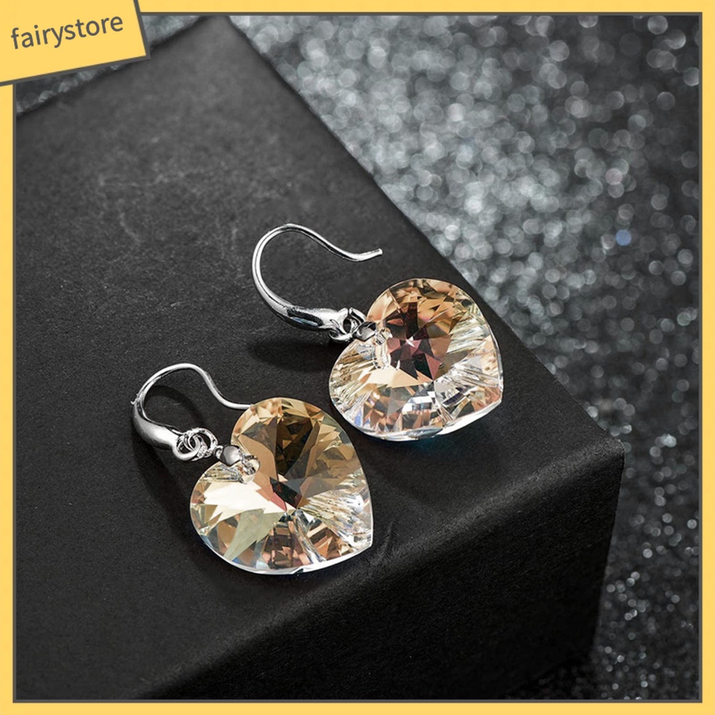 1 Cặp Bông Tai Móc Hình Trái Tim Đính Pha Lê Giả Thời Trang