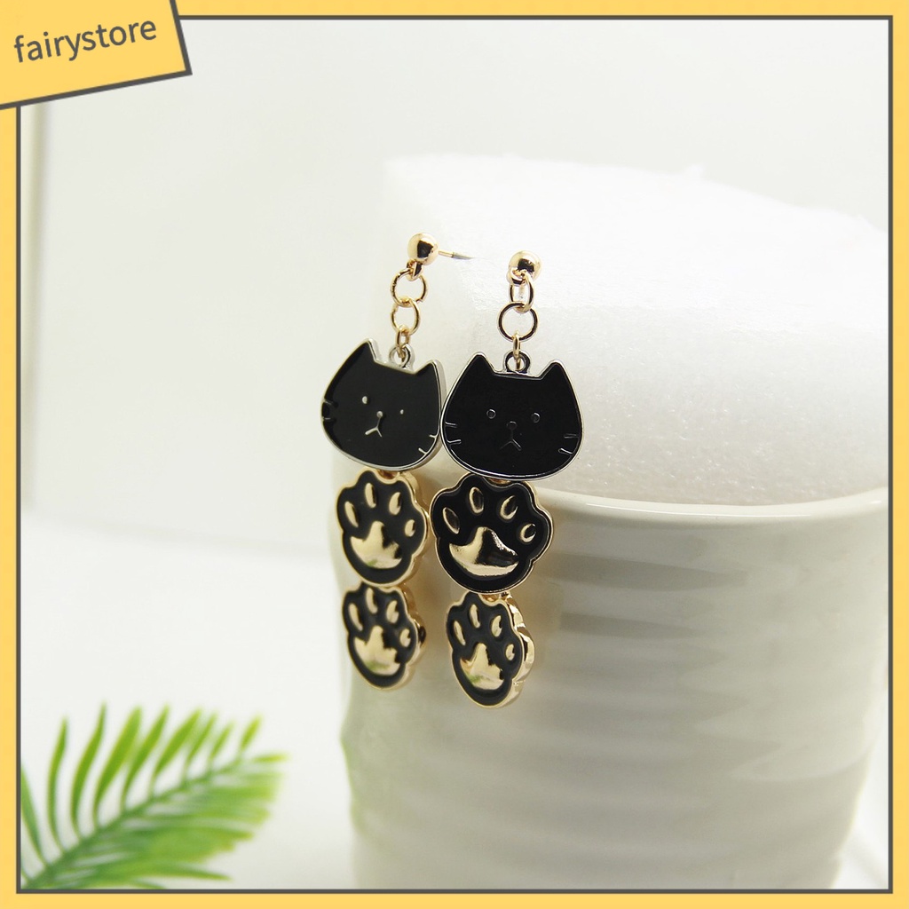 1 Đôi Bông Tai Hình Mèo Bằng Thép Không Gỉ Dễ Thương Dành Cho Nữ