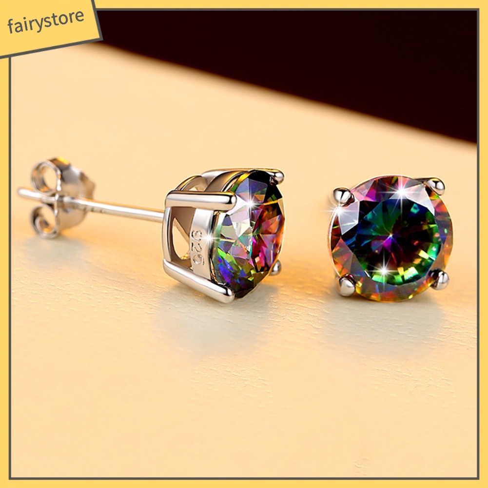 Khuyên Tai Đính Đá Vuông Tròn Nhiều Màu Phong Cách Cổ Điển