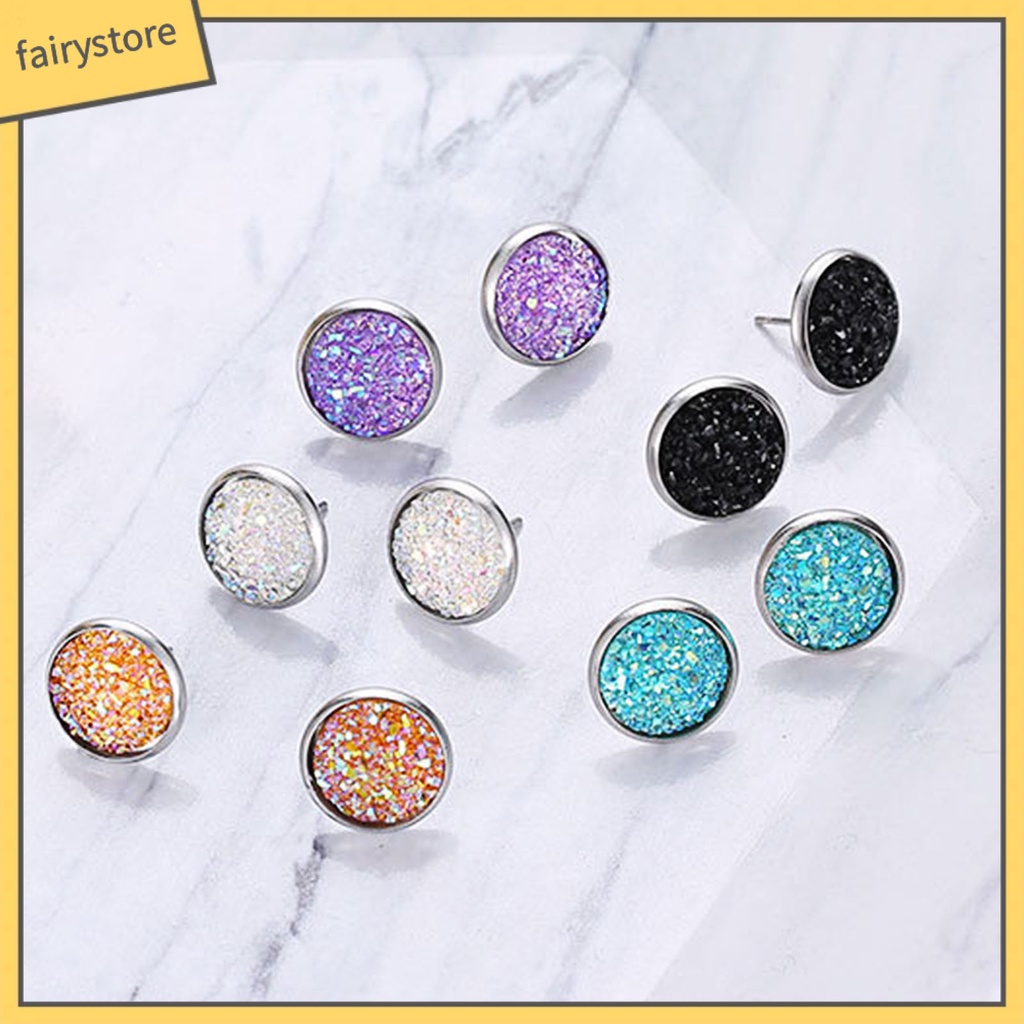 1 Đôi Khuyên Tai Tròn Đính Đá Nhiều Màu Bằng Thép Không Gỉ