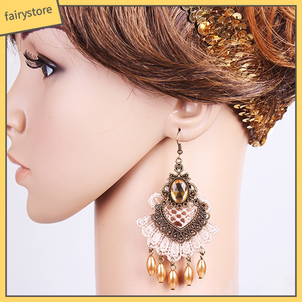 1 Đôi Bông Tai Ren Rỗng Đính Đá Tua Rua Phong Cách Halloween