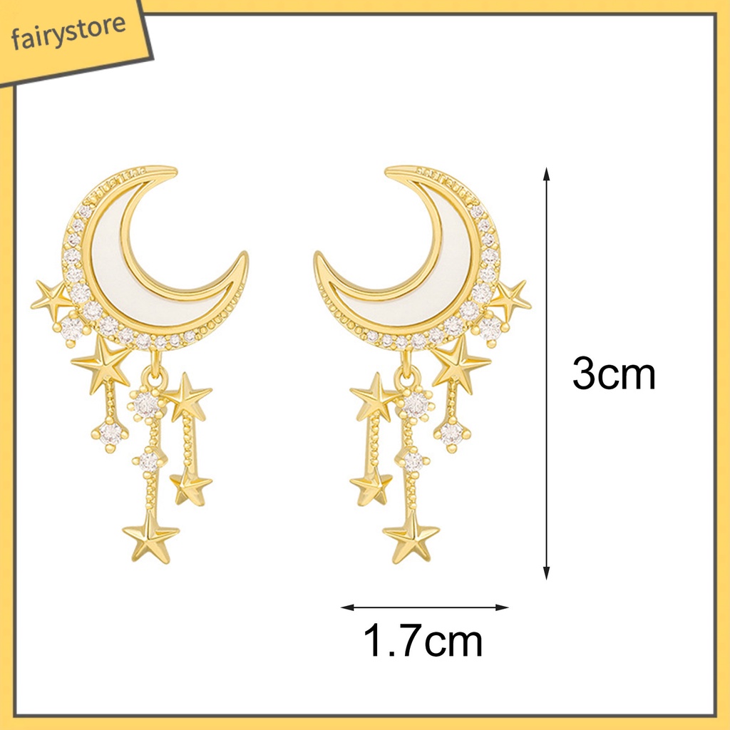 1 Đôi Bông Tai Hình Mặt Trăng Và Ngôi Sao Đính Đá Lấp Lánh Dành Cho Nữ