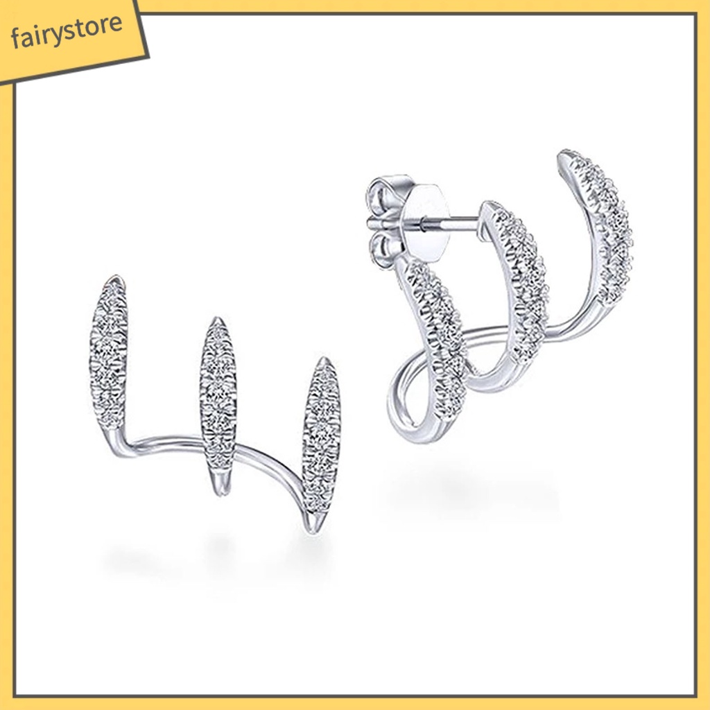 1 Đôi Bông Tai Ba Lớp Đính Đá Thời Trang