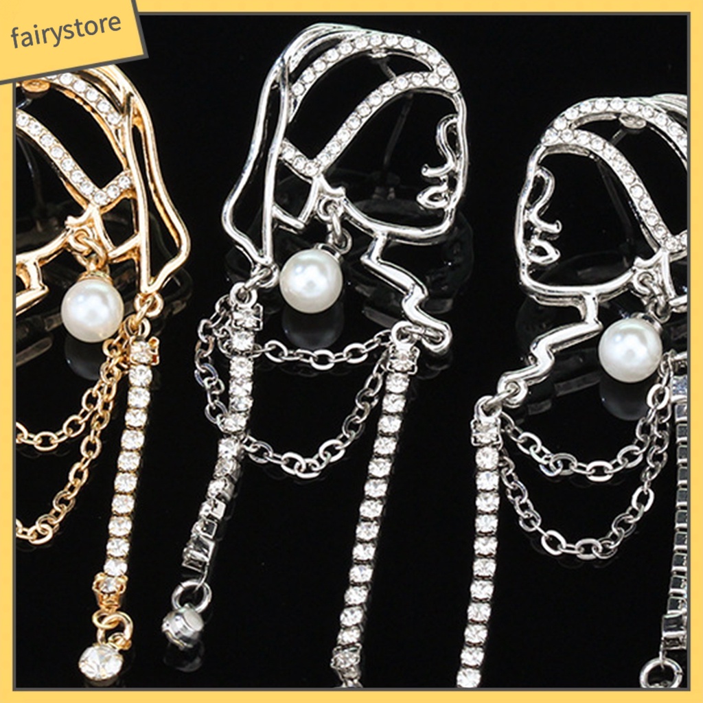 1 Đôi Bông Tai Nữ Đính Ngọc Trai Giả Hình Chân Dung Tua Rua Phong Cách Trừu Tượng