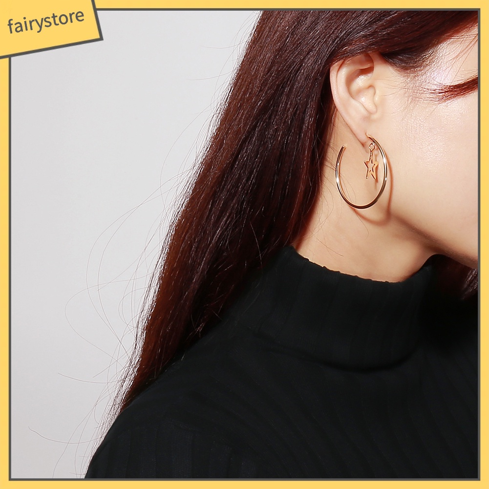 Bông Tai Dạng Vòng Hở Hình Ngôi Sao Lớn Thời Trang Dự Tiệc Cho Nữ