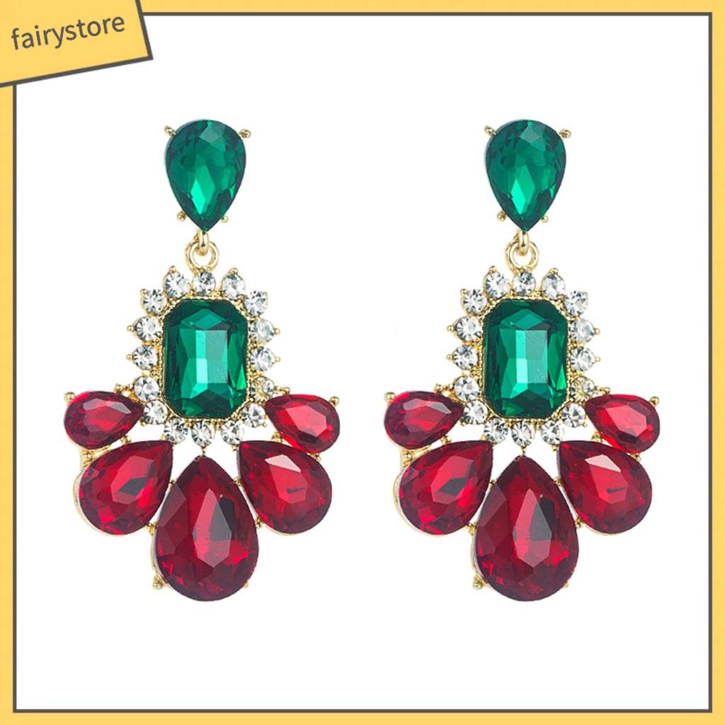 1 Đôi Bông Tai Đính Đá Nhiều Màu Bắt Mắt Phong Cách Vintage