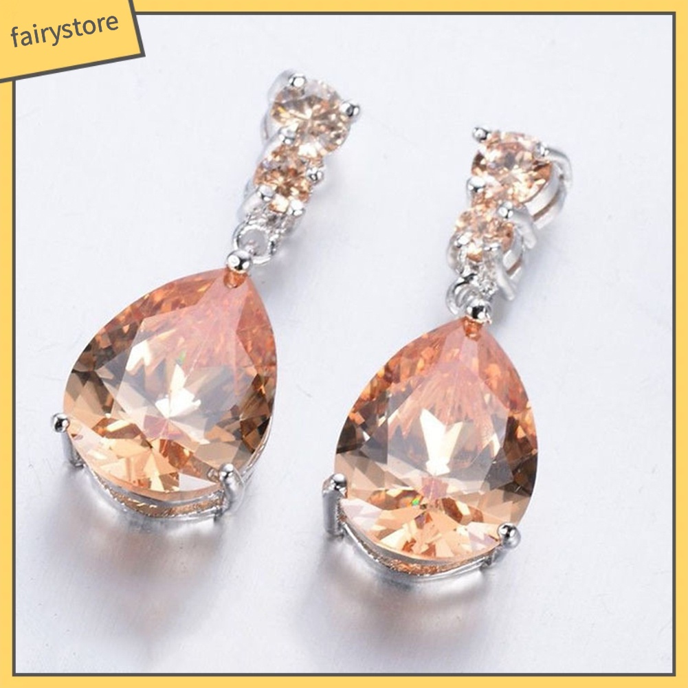 Đôi Bông Tai Hình Giọt Nước Đính Đá Thời Trang Cho Nữ