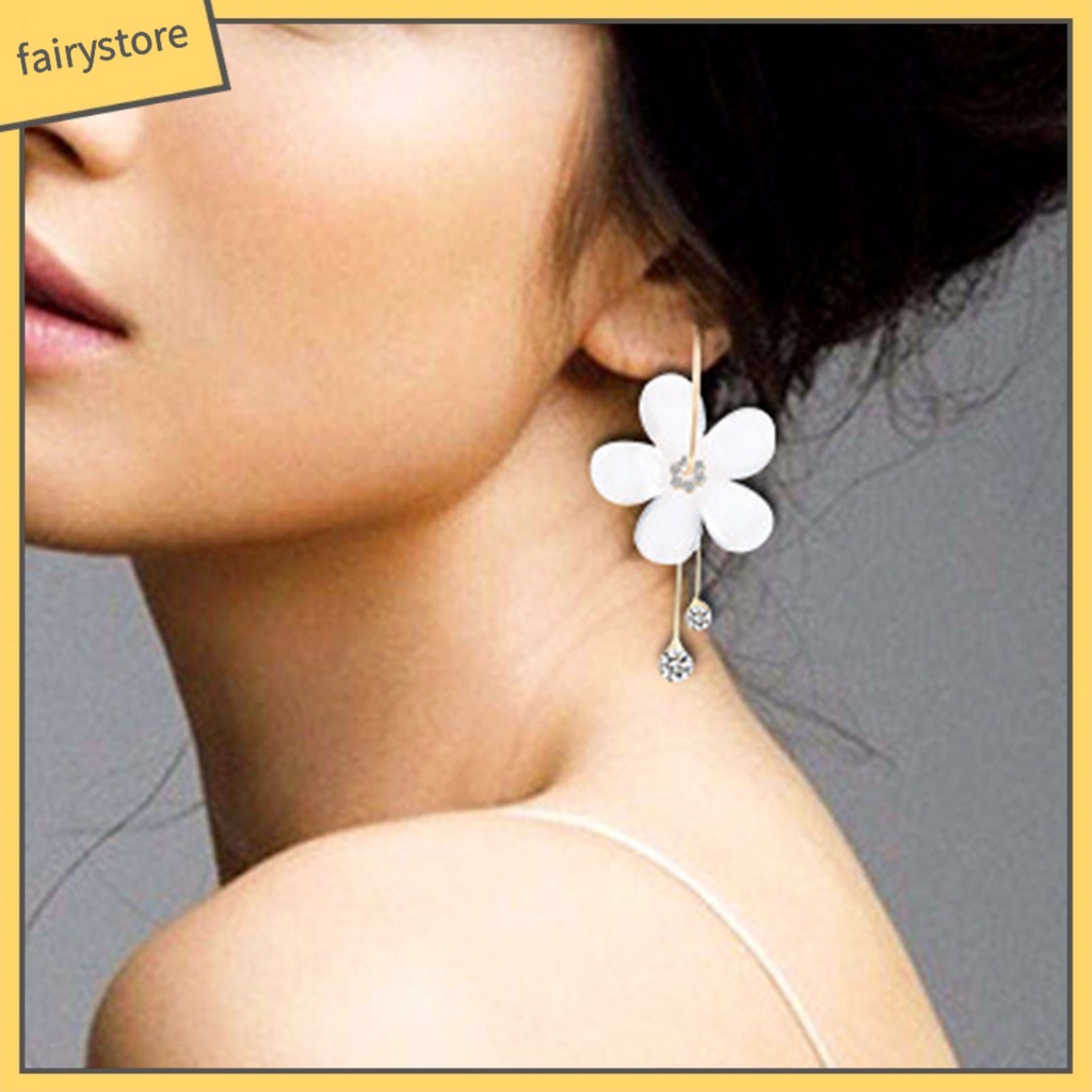 1 Đôi Bông Tai Dáng Dài Hình Hoa Đính Đá Thời Trang Cho Nữ