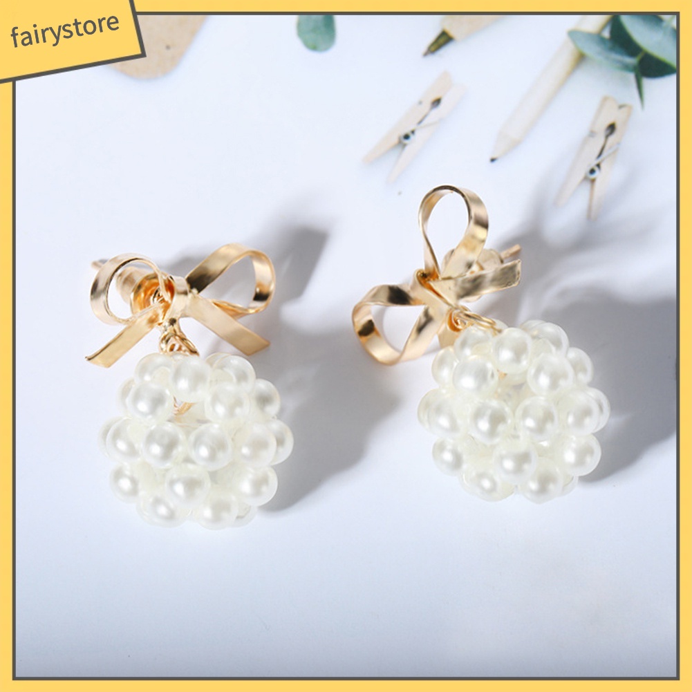 Bông Tai Hình Nơ Đính Ngọc Trai Giả Thời Trang Dành Cho Nữ