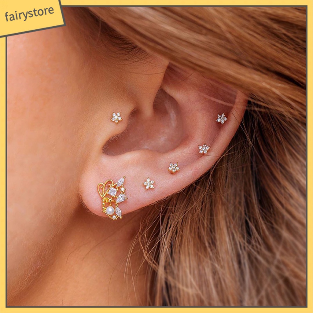 1 Bộ Khuyên Tai Bắt Mắt Dễ Sử Dụng Bằng Hợp Kim Hình Hoa Ngôi Sao Tinh Tế Cho Nữ