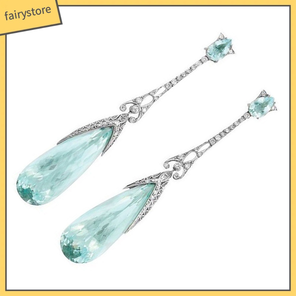 Bông Tai Dài Đính Đá Aquamarine Nhân Tạo Thanh Lịch Cho Nữ