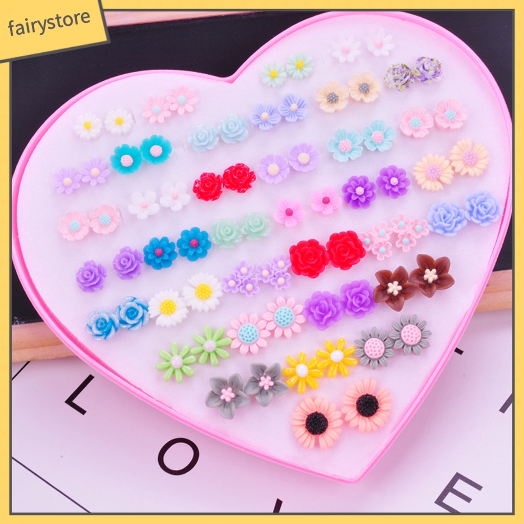 Set 36 Đôi Khuyên Tai Bằng Thép Không Gỉ Họa Tiết Hoạt Hình Nhiều Màu Sắc