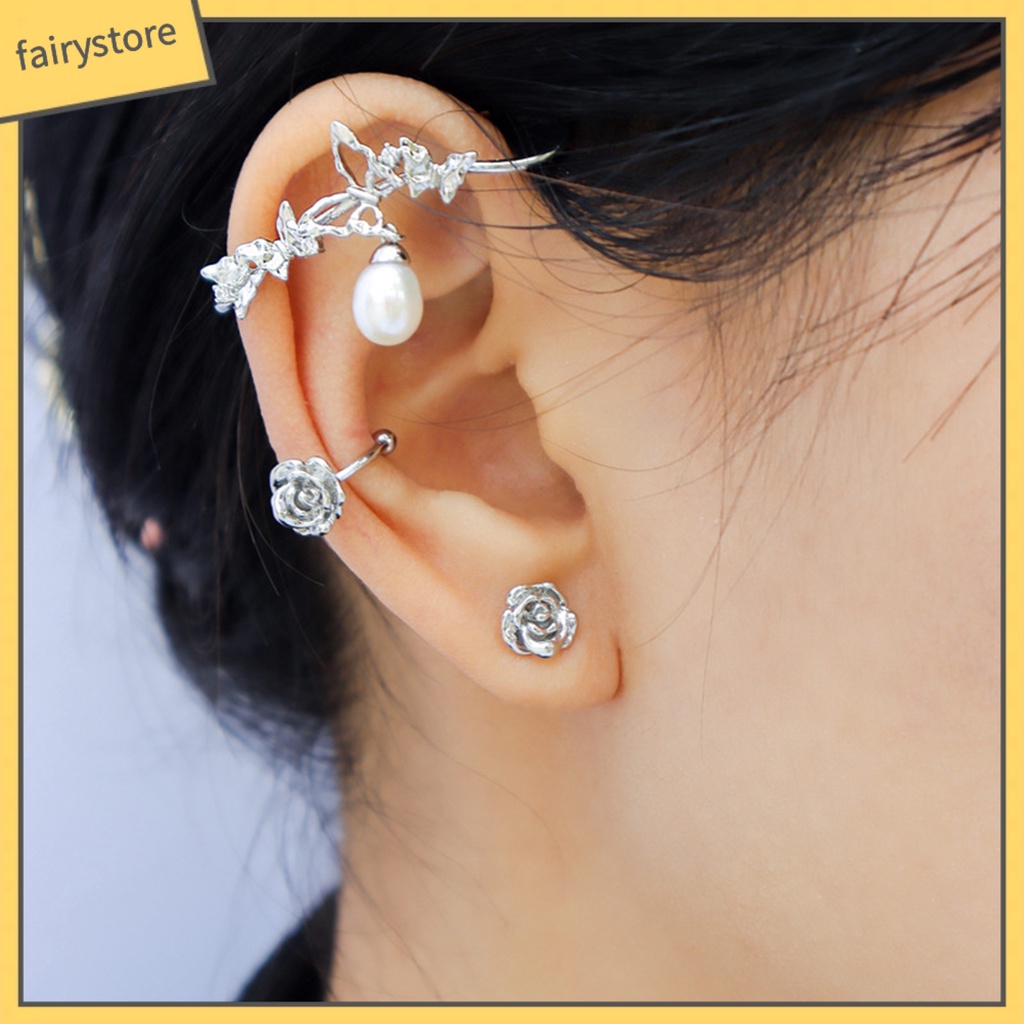 1 Khuyên Kẹp Vành Tai Hình Bông Hoa Mạ Điện Sáng Bóng Không Cần Xỏ Lỗ Dành Cho Nữ Dự Tiệc