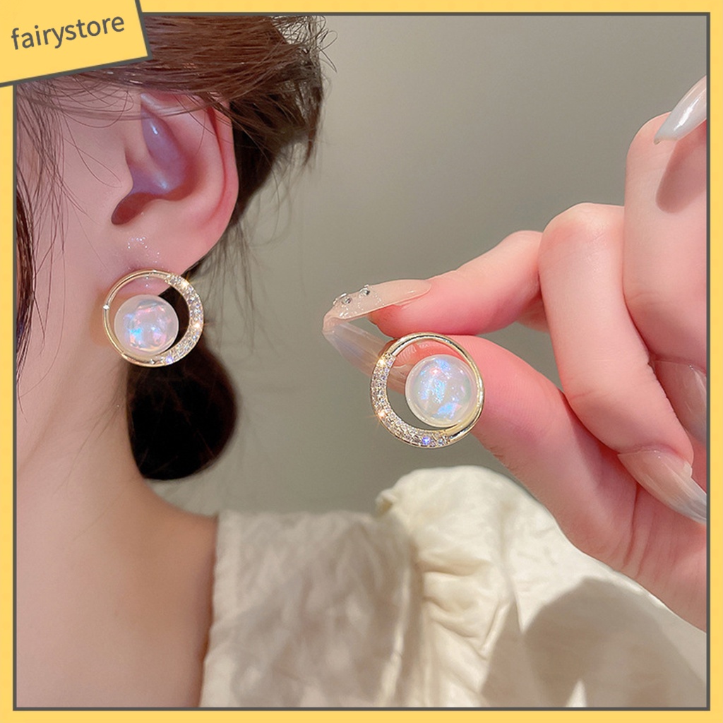 1 Đôi Bông Tai Tròn Đính Ngọc Trai Giả Lấp Lánh