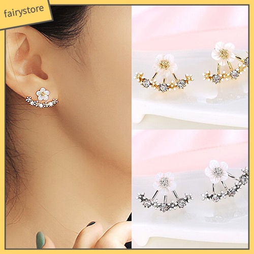 Bông Tai Hình Hoa Bằng Đồng Đính Đá Zircon Phong Cách Hàn Quốc Cho Nữ