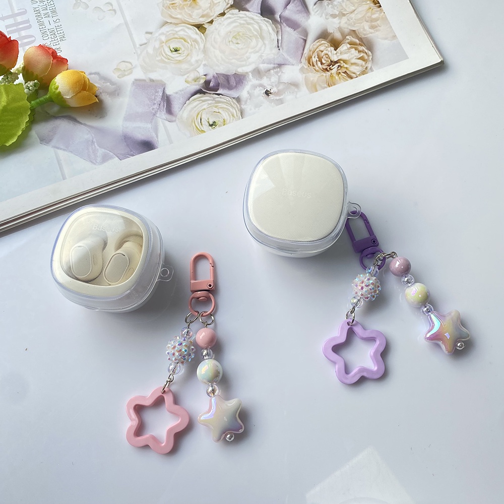 Ins star chain case Dành Cho Baseus WM01 / WM02 Vỏ Tai Nghe Hoạt Hình Móc Khóa Trong Suốt Silicon Dà