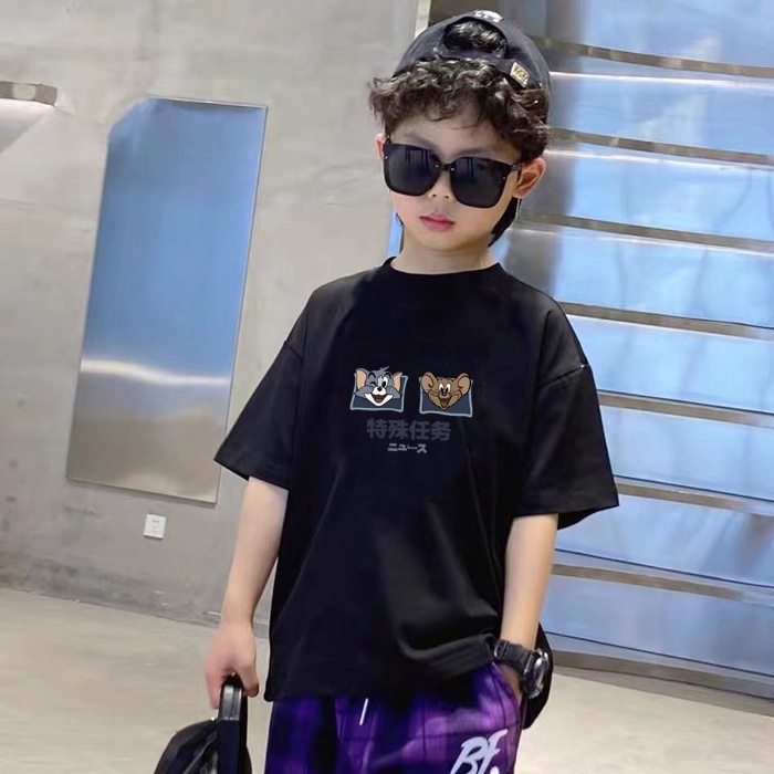 Áo Thun Baby Tee 100% Cotton Tay Ngắn Cổ Tròn Dáng Rộng In Hình Thời Trang Cho Bé 2-14 Tuổi