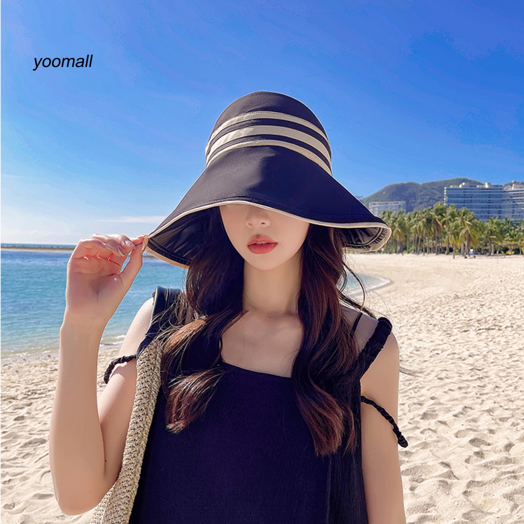 Nón Tai Bèo Chống Nắng Tia UV Họa Tiết Kẻ Sọc Màu Sắc Tương Phản Thời Trang Cho Nữ