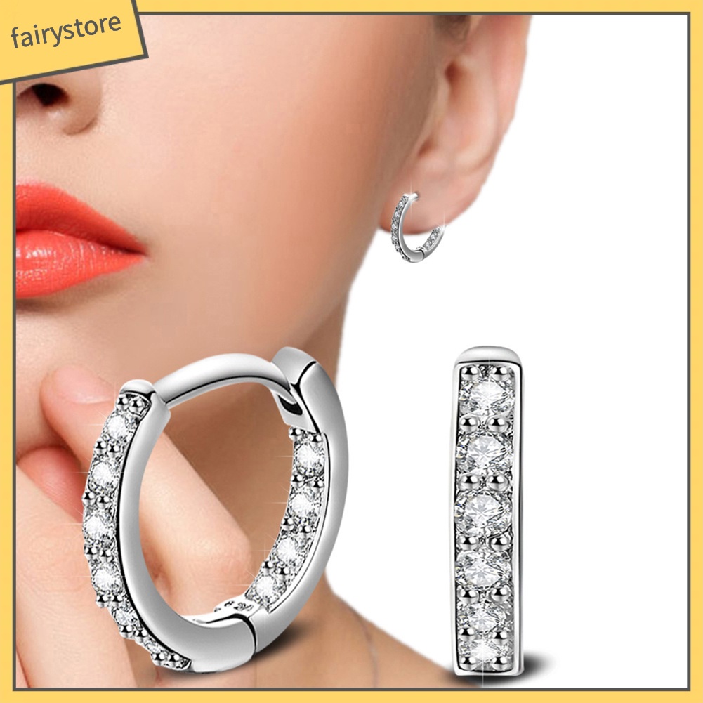 Khuyên Tai Tròn Mạ Bạc Đính Đá Zircon Thời Trang