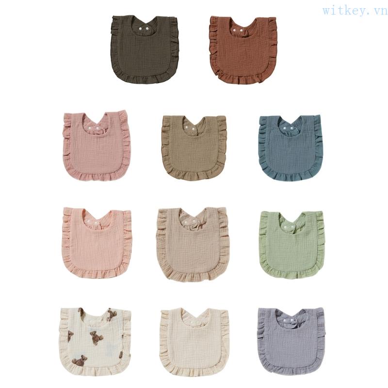 Yếm Cổ Bằng Vải Cotton Màu Trơn 2 Tầng Cài Nút Cổ Điển Dành Cho Bé Sơ Sinh