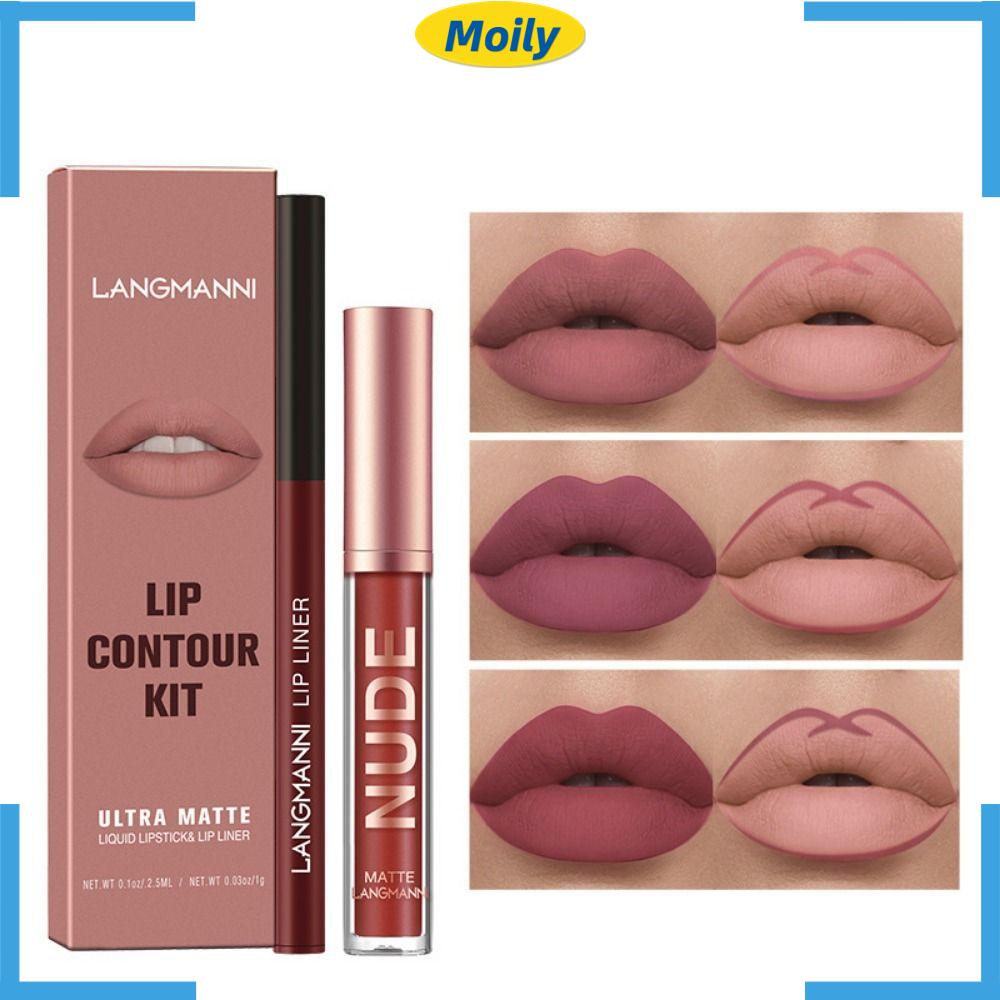 MOILYVN Set Son Môi Và Chì Kẻ Viền Môi Chống Thấm Nước Và Lâu Trôi Cao Cấp