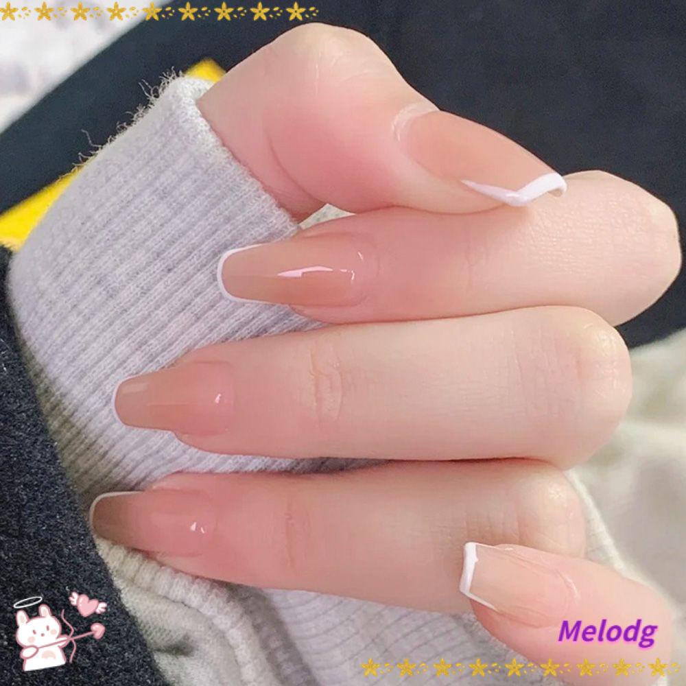 Hộp 24 Móng Tay Giả Chất Liệu Coffin Dài Che Phủ Toàn Diện Kiểu Pháp