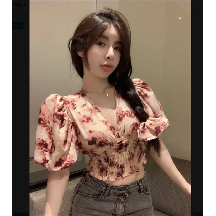 Áo Sơ Mi Chiffon Ngắn Tay Cổ Chữ V Họa Tiết Hoa Thời Trang Mùa Hè Cho Nữ