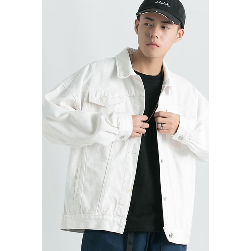 Áo Khoác Denim Dáng Rộng Phong Cách Đường Phố Âu Mỹ Cá Tính Cho Nam