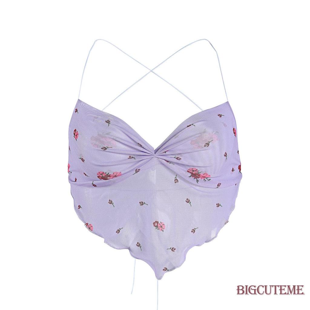 Áo Hai Dây Cổ Chữ V Hở Lưng In Họa Tiết Hoa Sáng Tạo Thời Trang Mùa Hè Cho Nữ