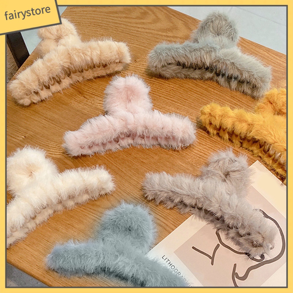 Kẹp Tóc Càng Cua Lớn Bằng Lông Nhung Mềm Mại Màu Trơn Tạo Kiểu Răng Chéo Phong Cách Nhật Bản Thanh Lịch