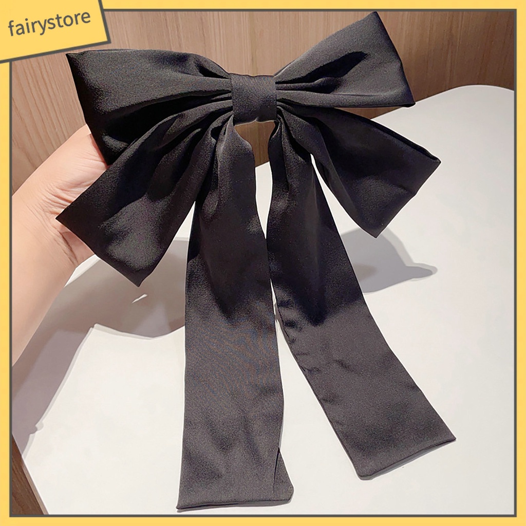 Kẹp Tóc Hình Nơ Hai Lớp Mềm Mại Chống Trượt Màu Trơn Kích Thước Lớn Phong Cách Công Chúa Dành Cho Nữ