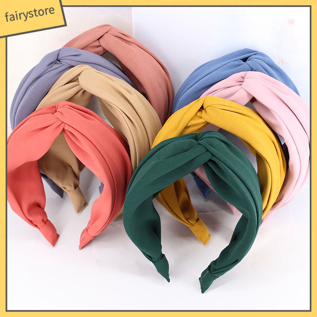 Băng Đô Cài Tóc Bản Rộng Chống Trượt Thắt Nút Màu Sắc Trơn Dành Cho Nữ