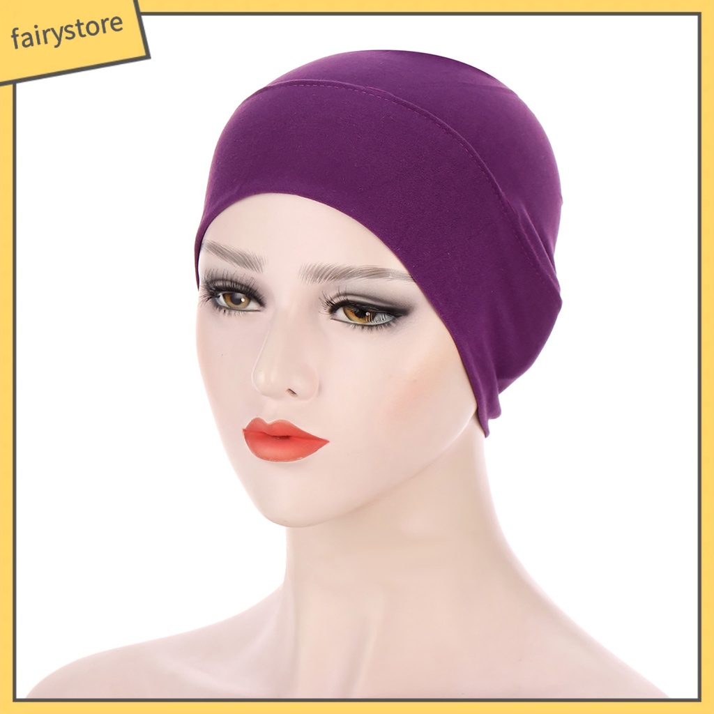 Mũ Turban Trùm Đầu Co Giãn Màu Trơn Cho Nữ